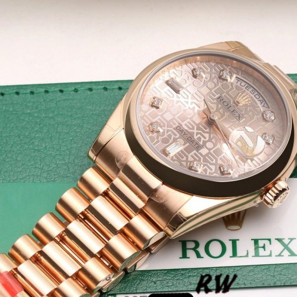 Rolex Day-Date 118205 Rose Gold Jubilee Pink Dial 36mm Unisex Replica Watch - Image 2