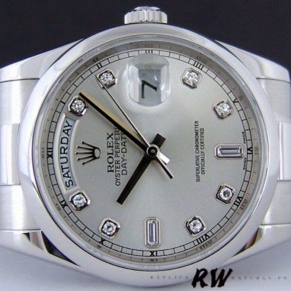Rolex Day-Date 118206 Silver Diamond Dial Platinum 36mm Unisex Replica Watch - Image 3