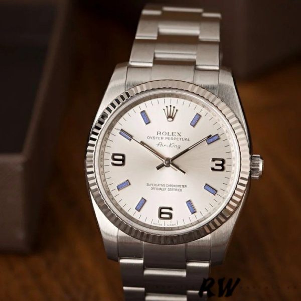 Rolex Oyster Perpetual Air-King 114234 Blue Hour Markers Silver Dial 34mm Unisex replica watch - Image 2