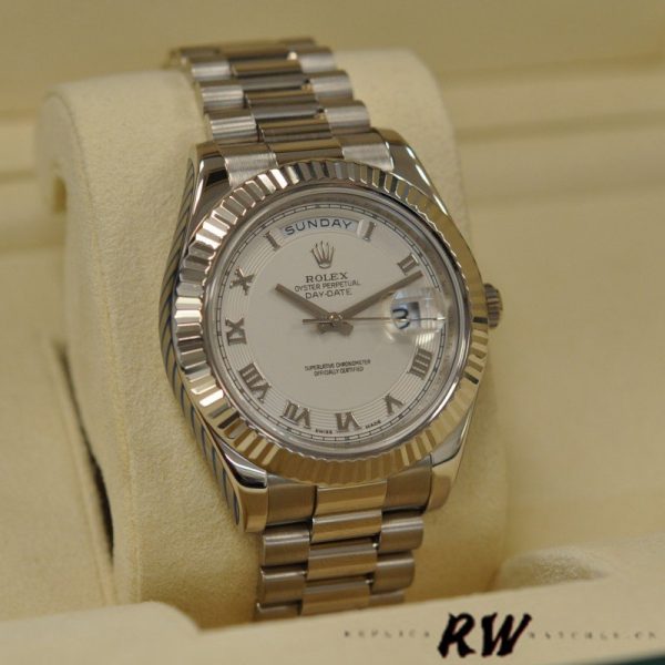 Rolex Day-Date 218239 Ivory Roman Numerals Dial White Gold 41MM Mens Replica Watch - Image 4