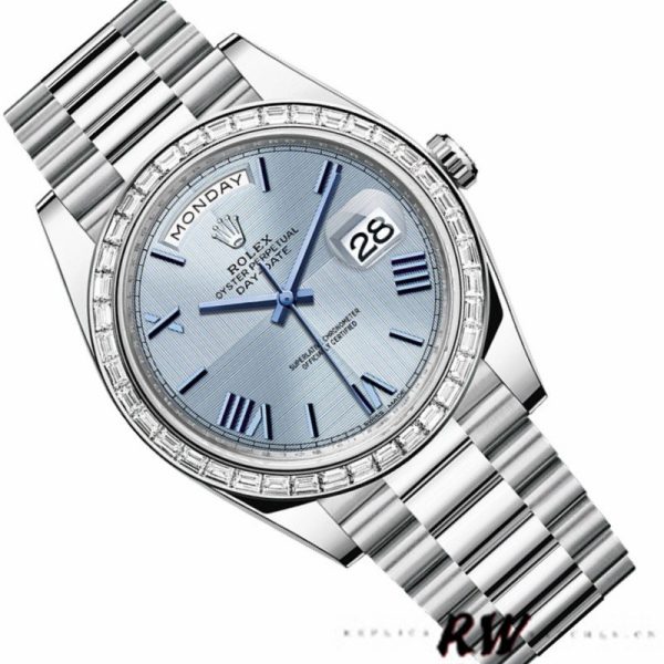 Rolex Day-Date 228396TBR Ice Blue Dial Platinum Diamond Bezel 40mm Mens Replica Watch - Image 3