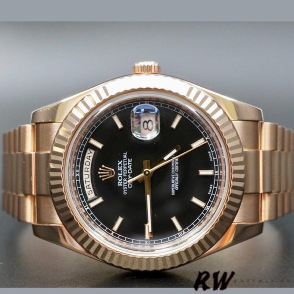 Rolex Day-Date 218235 Black Index Dial Rose Gold 41MM Mens Replica Watch - Image 4