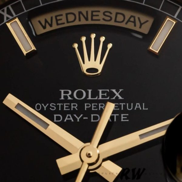 Rolex Day Date 118238 Yellow Gold Black Dial Stainless Steel 36mm Mens Replica Watch - Image 3