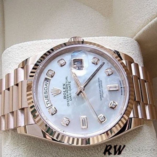 Rolex Day-Date 128235 Everose Gold MOP Dial 36MM Unisex Replica Watch - Image 4