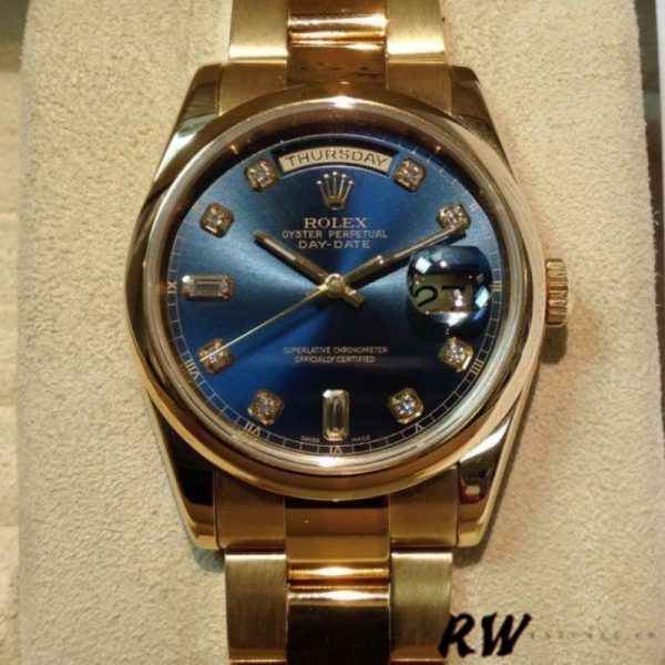 Rolex Day-Date 118208 Blue Diamond Dial 36mm Unisex Replica Watch - Image 2