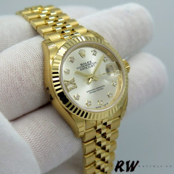 Rolex Datejust 279178 Silver Diamond Dial Fluted Bezel 28mm Lady Replica Watch - Image 2
