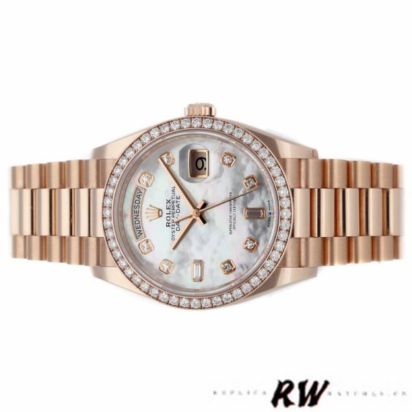 Rolex Day-Date 128345RBR Mother of Pearl White Dial Everose Gold 36MM Unisex Replica Watch - Image 4