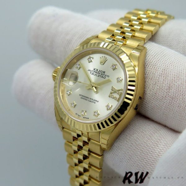 Rolex Datejust 279178 Silver Diamond Dial Fluted Bezel 28mm Lady Replica Watch - Image 3