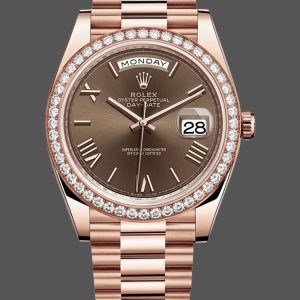 Rolex Day-Date 228345RBR Chocolate Brown Roman Dial Diamond Bezel 40mm Mens Replica Watch