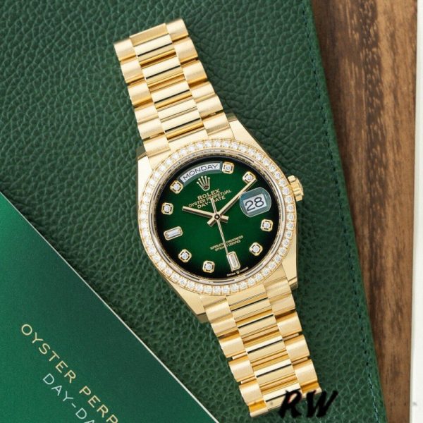 Rolex Day-Date 128348RBR Green Ombre Diamond Dial Yellow Gold 36MM Unisex Replica Watch - Image 3