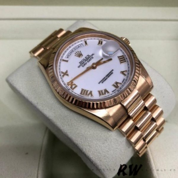 Rolex Day-Date 118235 White Dial Fluted Bezel 36mm Unisex Replica Watch - Image 3