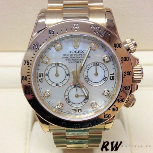 Rolex Daytona 116528 Yellow Gold Mother of Pearl Diamond Dial 40mm Mens Replica Watch - Image 2
