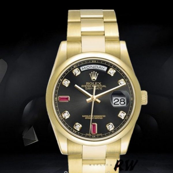 Rolex Day-Date 118208 Black Diamond Dial Yellow Gold case 36mm Unisex Replica Watch - Image 2
