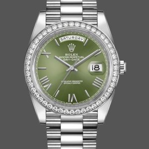 Rolex Day-Date 228349RBR Green Roman Dial Diamond Bezel 40mm Mens Replica Watch