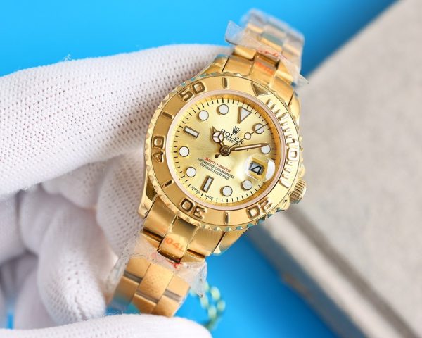 Rolex Yacht Master 169628 Yellow Gold Champagne Dial 29mm Lady Replica Watch - Image 4
