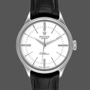 Rolex Cellini Time 50509 Black Leather Strap White Dial 39mm Mens Replica Watch