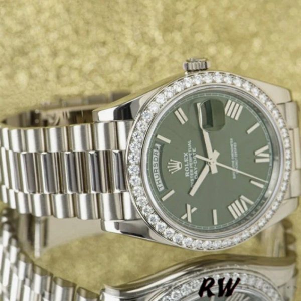 Rolex Day-Date 228349RBR Green Roman Dial Diamond Bezel 40mm Mens Replica Watch - Image 4