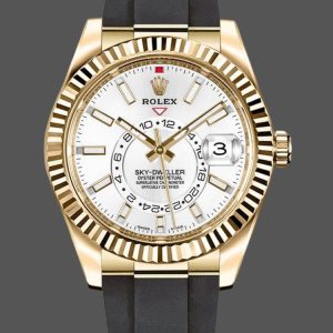 Rolex Sky Dweller 326238 Yellow Gold White Dial 42mm Mens Replica Watch