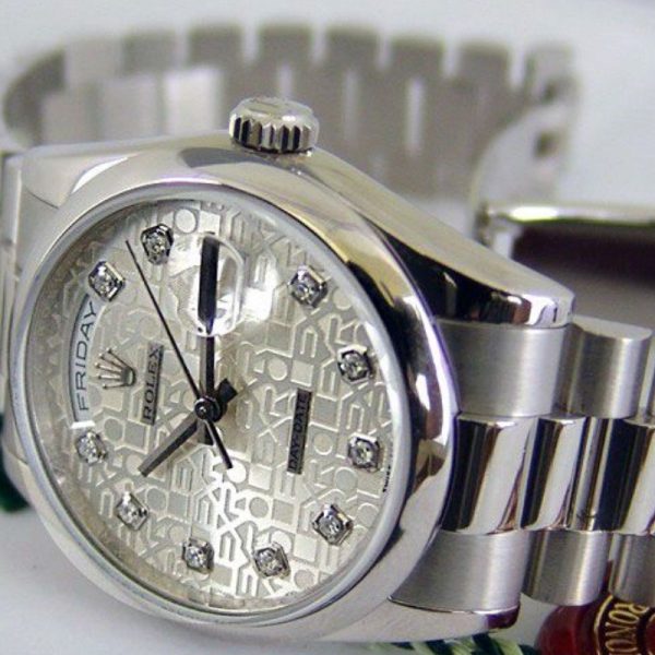 Rolex Day-Date 118206 Jubilee Silver Dial Diamonds 36mm Unisex Replica Watch - Image 4