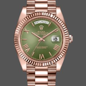 Rolex Day-Date 228235 Green Roman Numeral Dial Fluted Bezel 40mm Mens Replica Watch