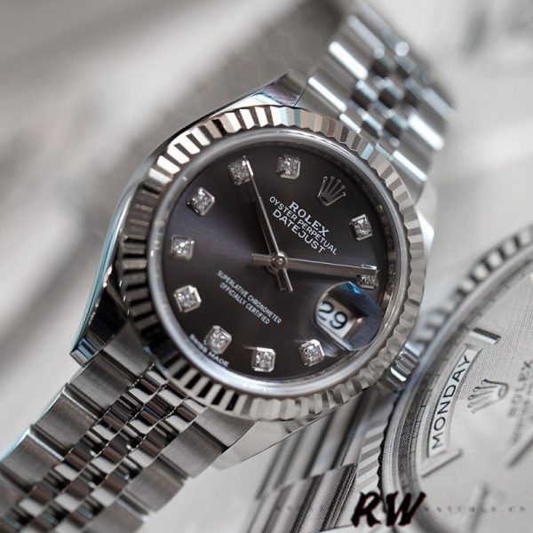 Rolex Datejust 279174 Stainless Steel Dark Grey Diamond Dial 28mm Lady Replica Watch - Image 3