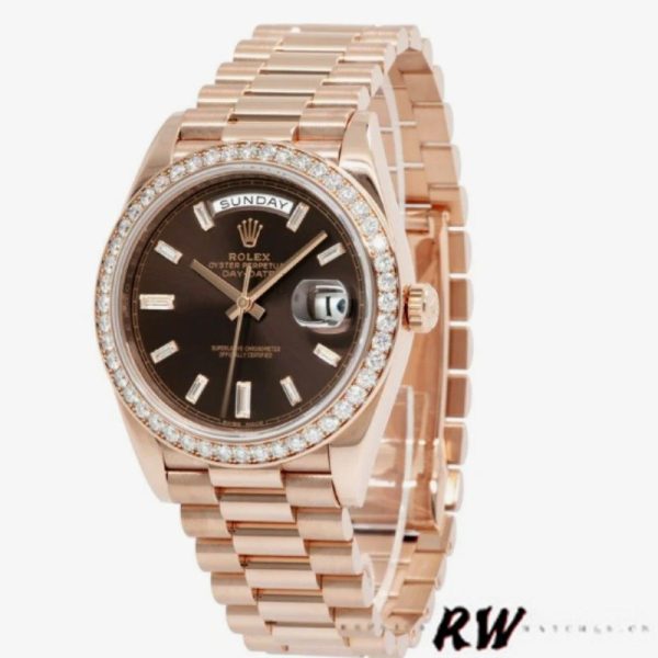 Rolex Day-Date 228345RBR Chocolate Brown Diamond Dial Diamond Bezel 40mm Mens Replica Watch - Image 2