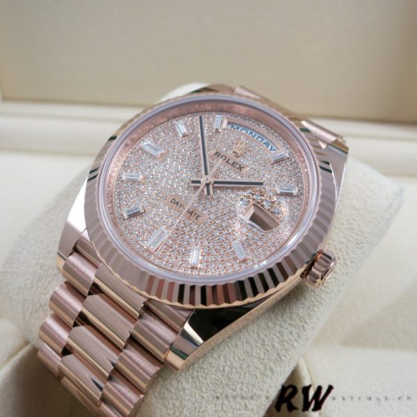 Rolex Day-Date 228235 Diamond Paved Dial Fluted Bezel 40mm Mens Replica Watch - Image 2