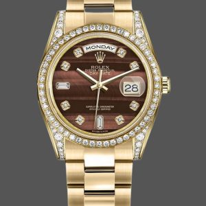Rolex Day-Date 118388 Yellow Gold Bull’s Eye Brown Dial 36mm Unisex Replica Watch