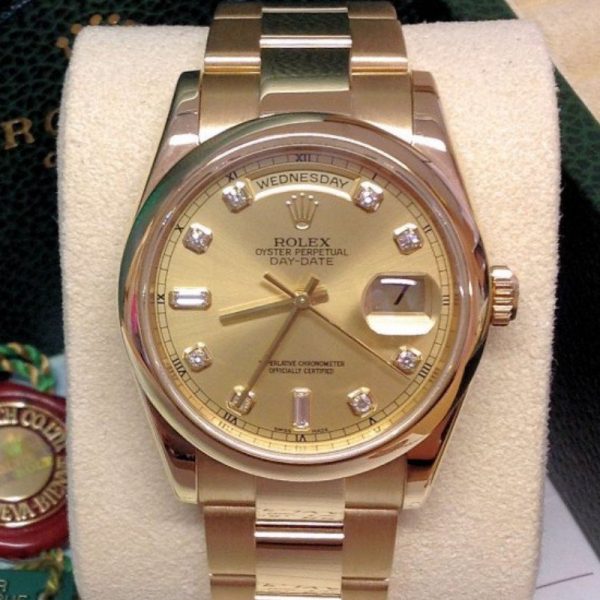 Rolex Day-Date 118208 Champagne Diamond Dial 36mm Unisex Replica Watch - Image 2