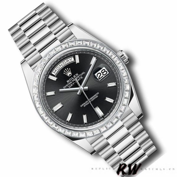 Rolex Day-Date 228396TBR Black Dial Diamond Bezel 40mm Mens Replica Watch - Image 3