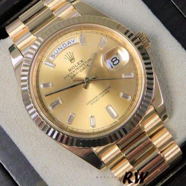 Rolex Day-Date 228238 Champagne Diamond Dial Fluted Bezel 40mm Mens Replica Watch - Image 4