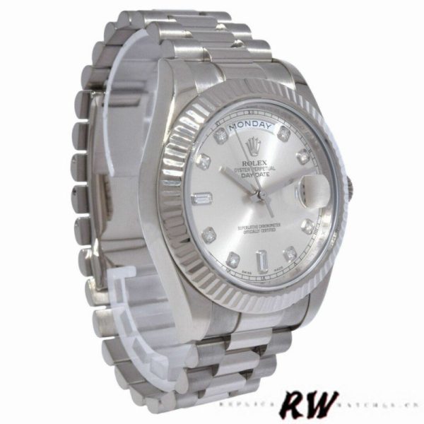 Rolex Day-Date 218239 Diamond Silver Dial White Gold 41MM Mens Replica Watch - Image 3