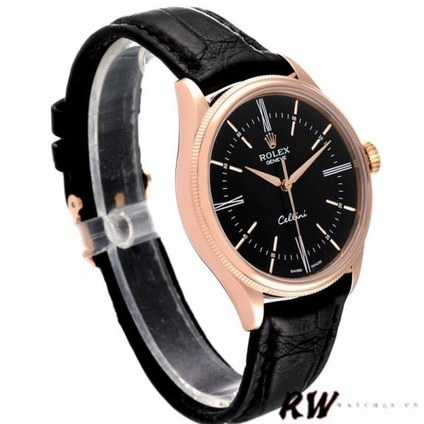 Rolex Cellini Time 50505 Black Leather Strap Black Dial 39mm Mens Replica Watch - Image 2
