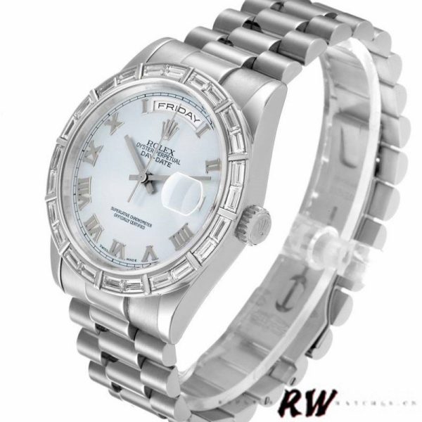 Rolex Day-Date 118366 Ice Blue Dial Diamond Bezel 36mm Unisex Replica Watch - Image 3