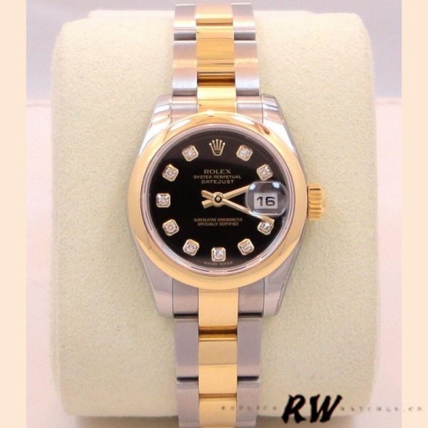 Rolex Datejust 179163 Black Diamond Dial Domed Dezel 26MM Lady Replica Watch - Image 2