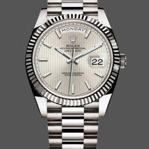 Rolex Day-Date 228239 Silver Stripe Motif Dial Fluted Bezel 40mm Mens Replica Watch