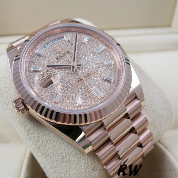 Rolex Day-Date 228235 Diamond Paved Dial Fluted Bezel 40mm Mens Replica Watch - Image 3