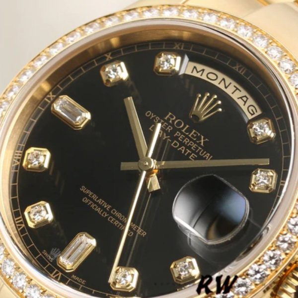 Rolex Day Date 118348 Yellow Gold Black Diamond Dial 36mm Unisex Replica Watch - Image 3