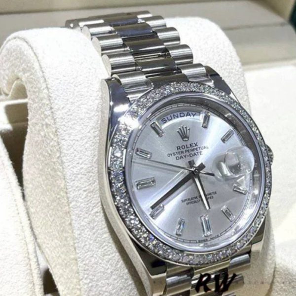 Rolex Day-Date 228349RBR Silver Dial Diamond Bezel 40mm Mens Replica Watch - Image 2