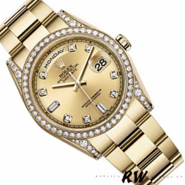 Rolex Day-Date 118388 Diamond Bezel Champagne Dial 36MM Unisex Replica Watch - Image 2