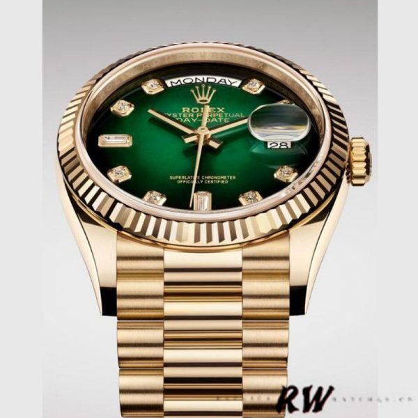 Rolex Day-Date 128238 Fluted Bezel Green Diamond Dial 36MM Unisex Replica Watch - Image 4