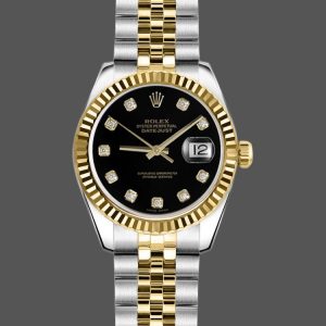 Rolex Datejust 179173 Black Diamond Dial Fluted Bezel 26MM Lady Replica Watch