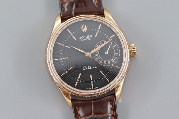 Rolex Cellini Date 50515 Brown Leather Black Index Dial 39mm Mens Replica Watch - Image 3
