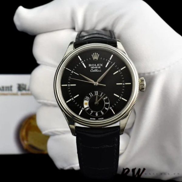 Rolex Cellini Dual Time 50529 Black Dial White Gold 39mm Mens Replica Watch - Image 3