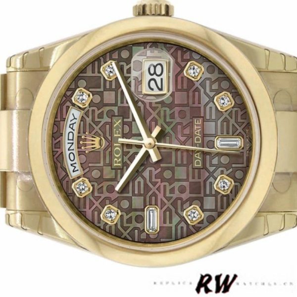 Rolex Day-Date 118208 Black Mother of Pearl Diamond Dial 36mm Unisex Replica Watch - Image 3