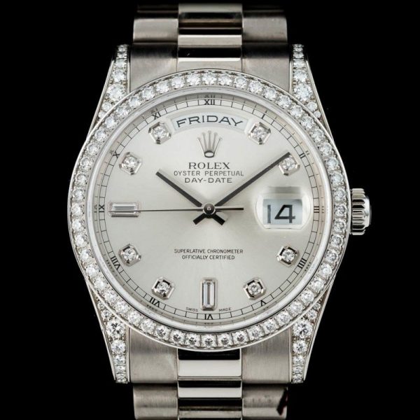 Rolex Day-Date 118389 White Gold Silver Diamond dial 36MM Unisex Replica Watch - Image 2
