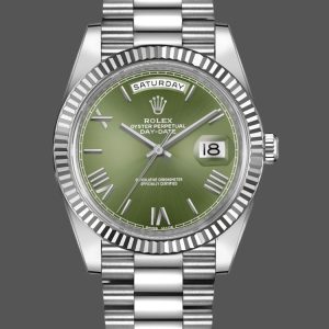 Rolex Day-Date 228239 Green Roman Dial Fluted Bezel 40mm Mens Replica Watch