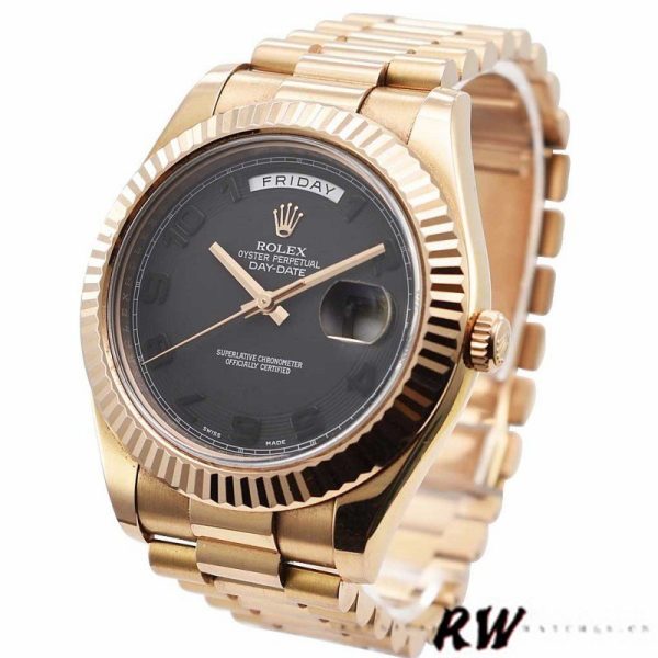 Rolex Day-Date 218235 Black Concentric Arabic Dial Rose Gold 41MM Mens Replica Watch - Image 4