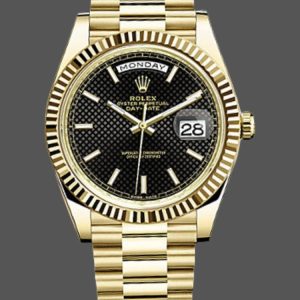 Rolex Day-Date 228238 Black Diagonal Motif Dial Fluted Bezel 40mm Mens Replica Watch