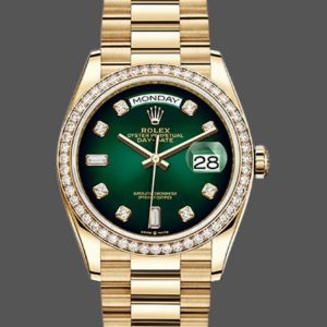 Rolex Day-Date 128348RBR Green Ombre Diamond Dial Yellow Gold 36MM Unisex Replica Watch